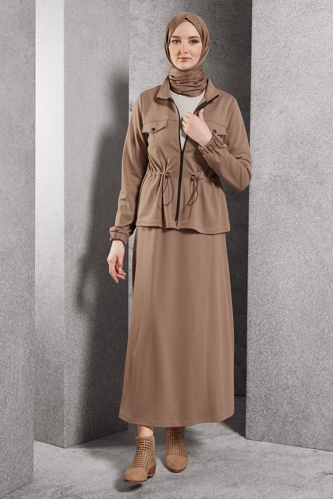 Vêtements hijab BEIGE COMBINAISON DE SURVÊTEMENT À JUPE 45097 - ALVİNA