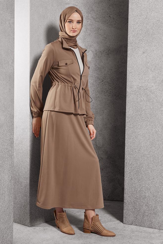 Vêtements hijab BEIGE COMBINAISON DE SURVÊTEMENT À JUPE 45097 - ALVİNA