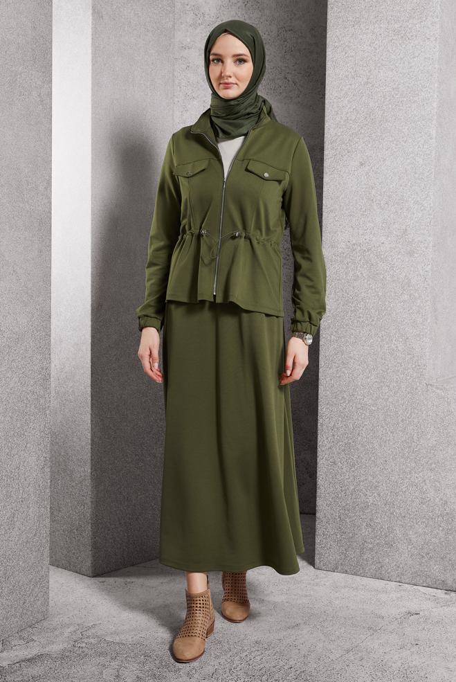 Vêtements hijab KAKI COMBINAISON DE SURVÊTEMENT À JUPE 45097 - ALVİNA
