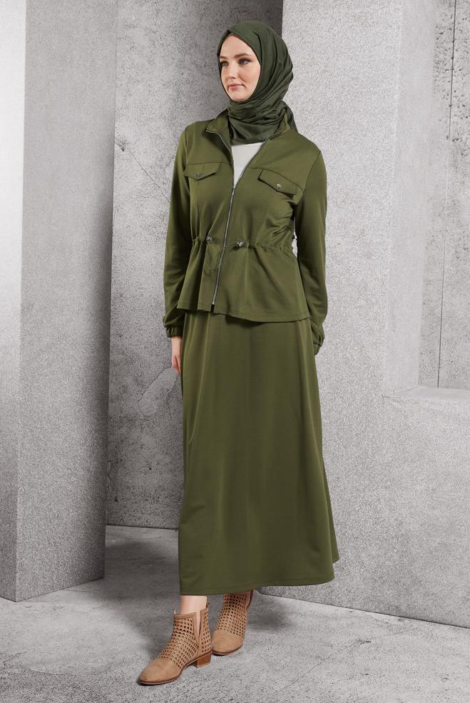 Vêtements hijab KAKI COMBINAISON DE SURVÊTEMENT À JUPE 45097 - ALVİNA