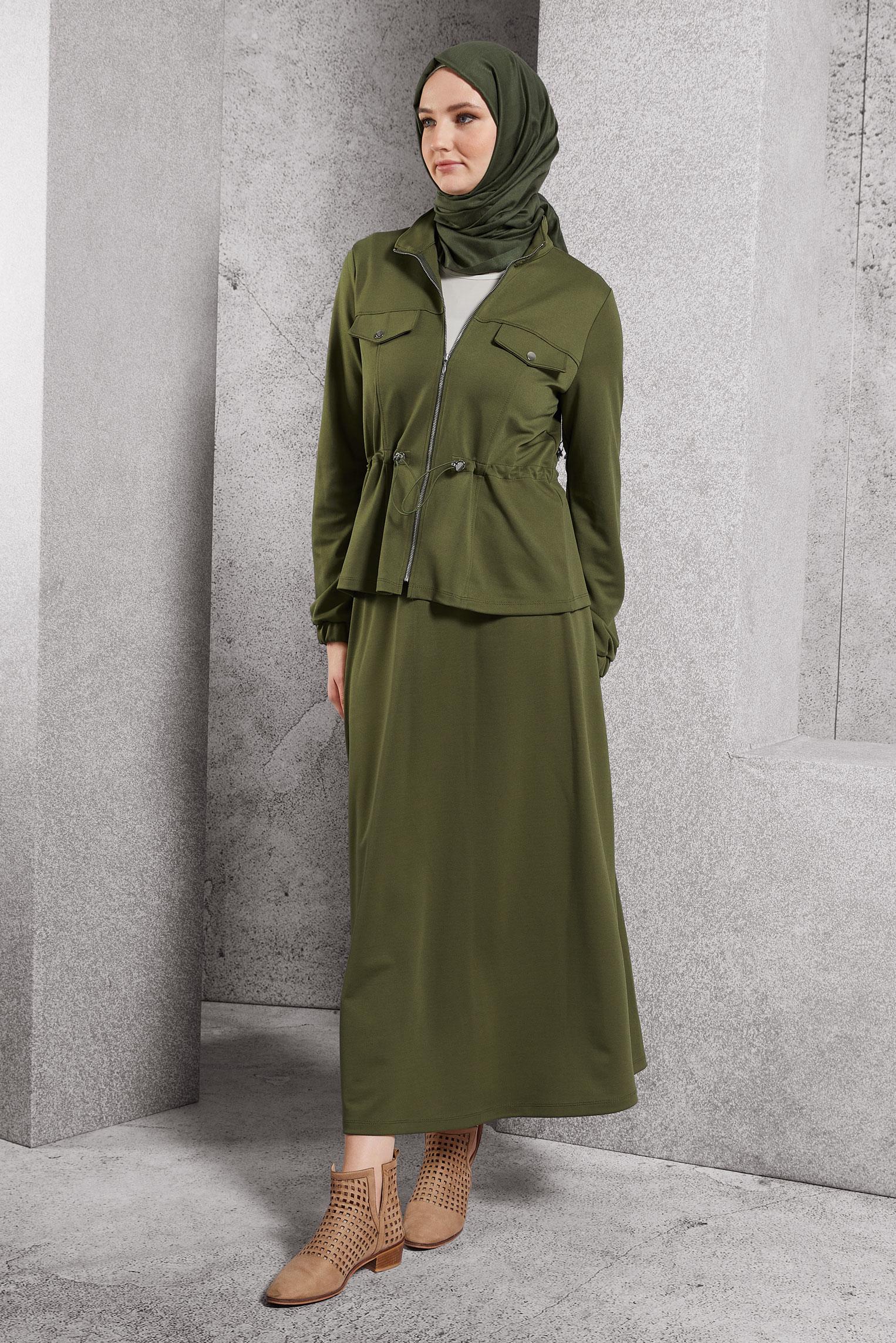 Vêtements hijab KAKI COMBINAISON DE SURVÊTEMENT À JUPE 45097