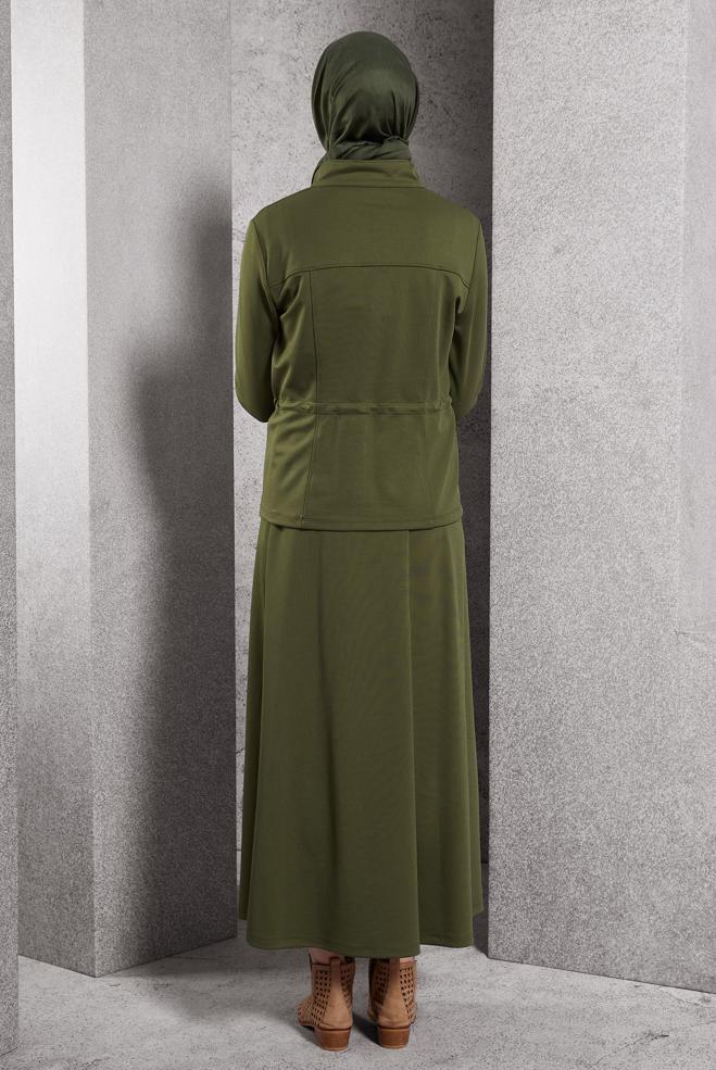 Vêtements hijab KAKI COMBINAISON DE SURVÊTEMENT À JUPE 45097 - ALVİNA