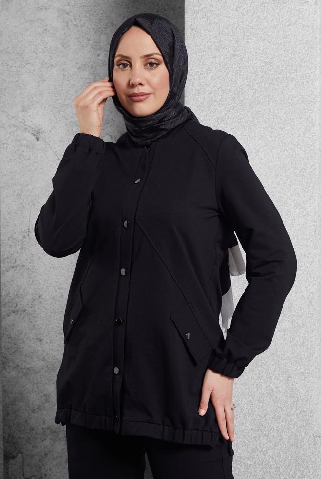 Vêtements hijab NOIR ENSEMBLE SURVÊTEMENT AVEC PANTALON 45098 - ALVİNA