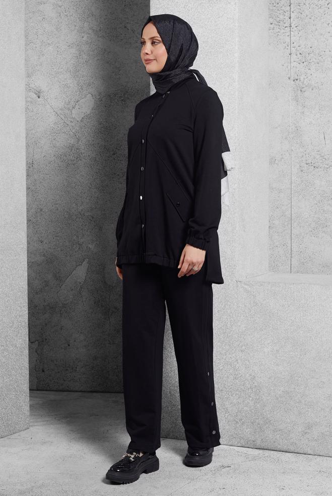 Vêtements hijab NOIR ENSEMBLE SURVÊTEMENT AVEC PANTALON 45098 - ALVİNA