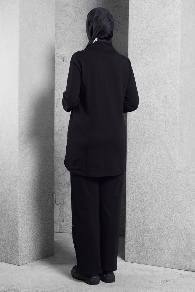 Vêtements hijab NOIR ENSEMBLE SURVÊTEMENT AVEC PANTALON 45098 - ALVİNA