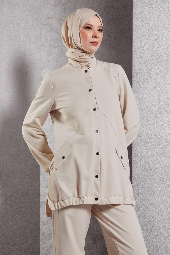 Vêtements hijab BEIGE ENSEMBLE SURVÊTEMENT AVEC PANTALON 45098 - ALVİNA