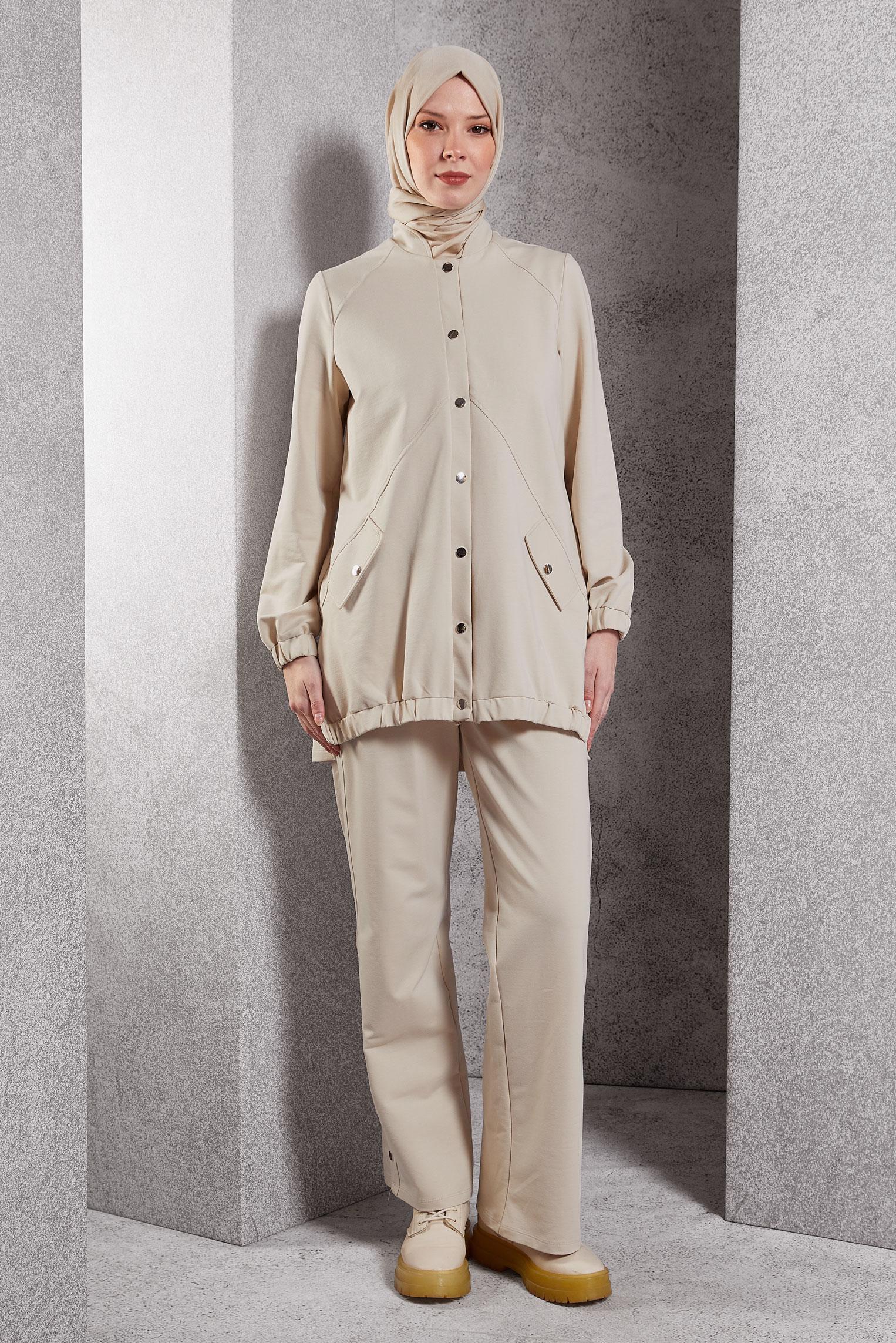 Vêtements hijab BEIGE ENSEMBLE SURVÊTEMENT AVEC PANTALON 45098