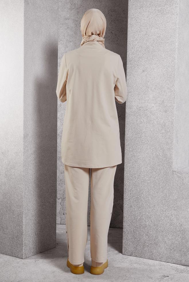 Vêtements hijab BEIGE ENSEMBLE SURVÊTEMENT AVEC PANTALON 45098 - ALVİNA