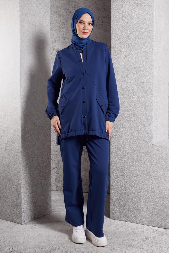 Vêtements hijab BLEU MARINE ENSEMBLE SURVÊTEMENT AVEC PANTALON 45098 - ALVİNA