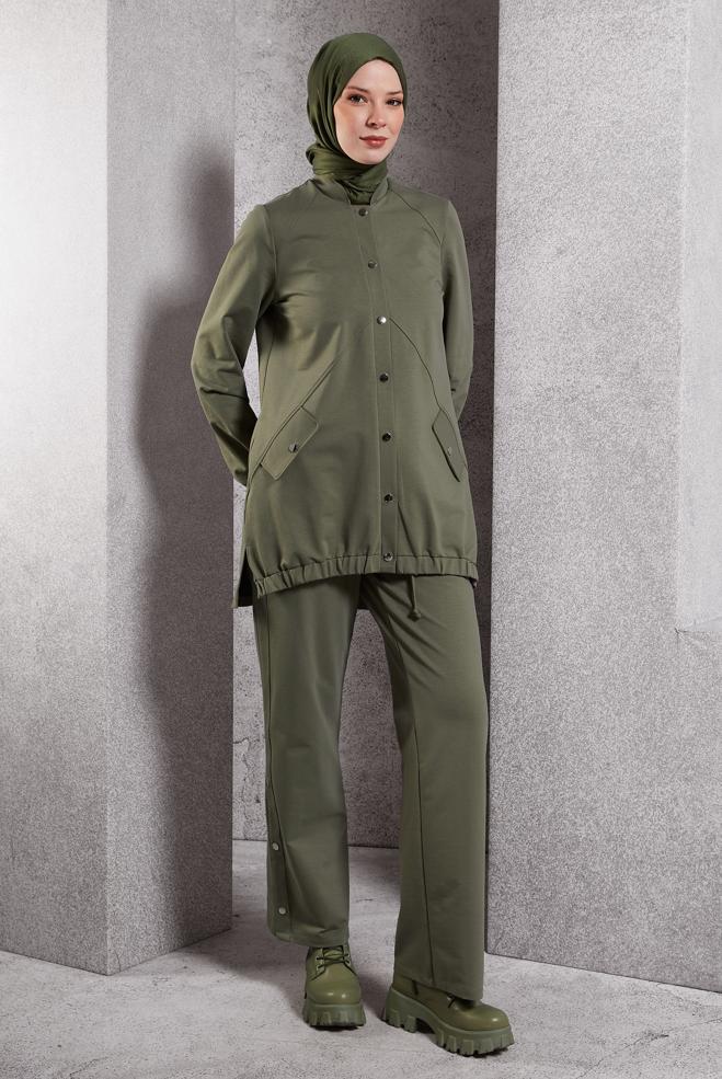 Vêtements hijab VERT ENSEMBLE SURVÊTEMENT AVEC PANTALON 45098 - ALVİNA