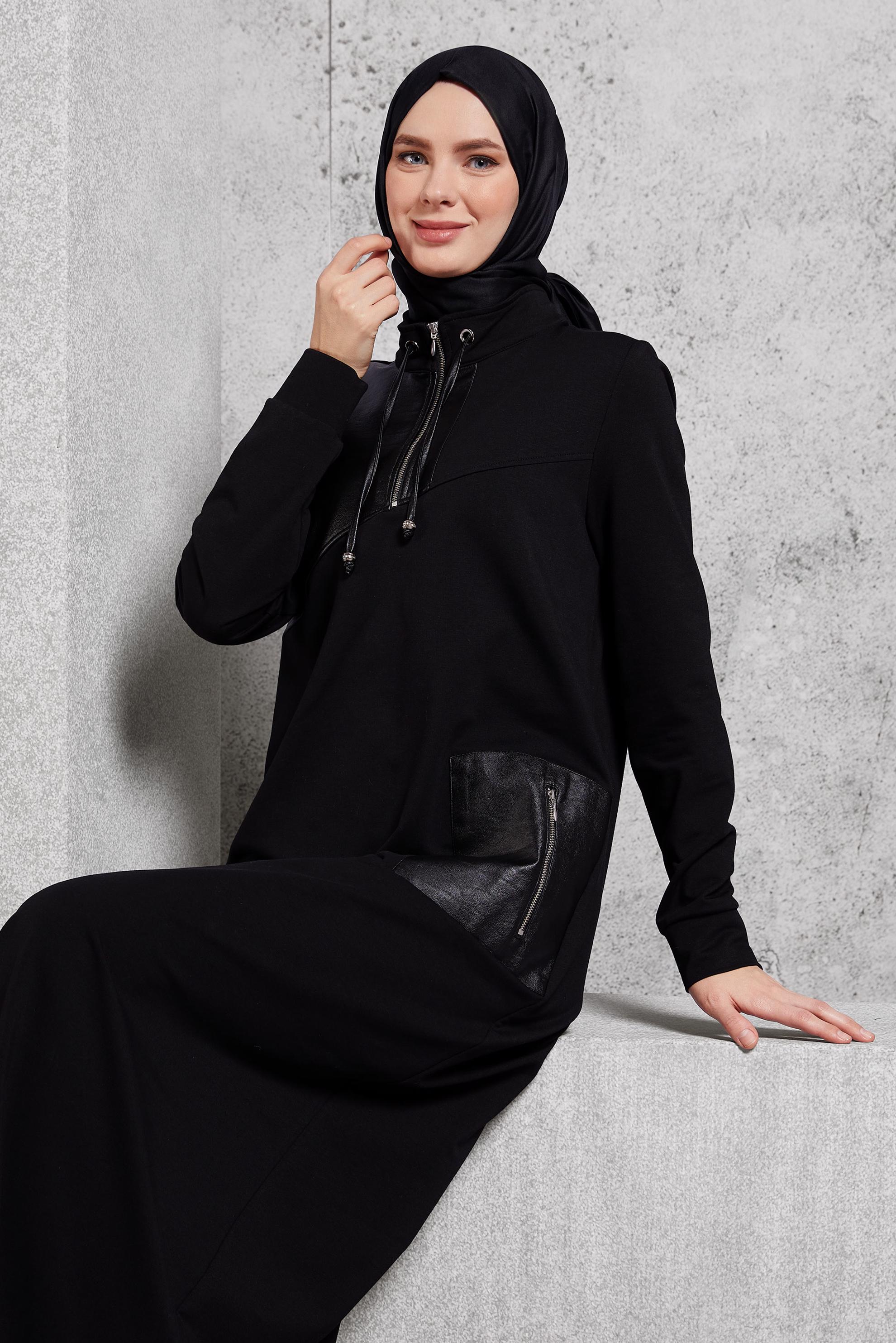 Vêtements hijab NOIR ROBE DE SURVÊTEMENT À COL FERMÉ À GLISSIÈRE 45099