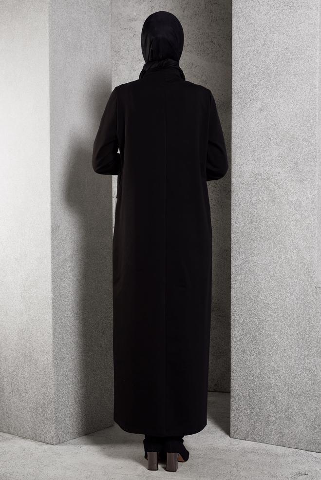 Vêtements hijab NOIR ROBE DE SURVÊTEMENT À COL FERMÉ À GLISSIÈRE 45099 - ALVİNA