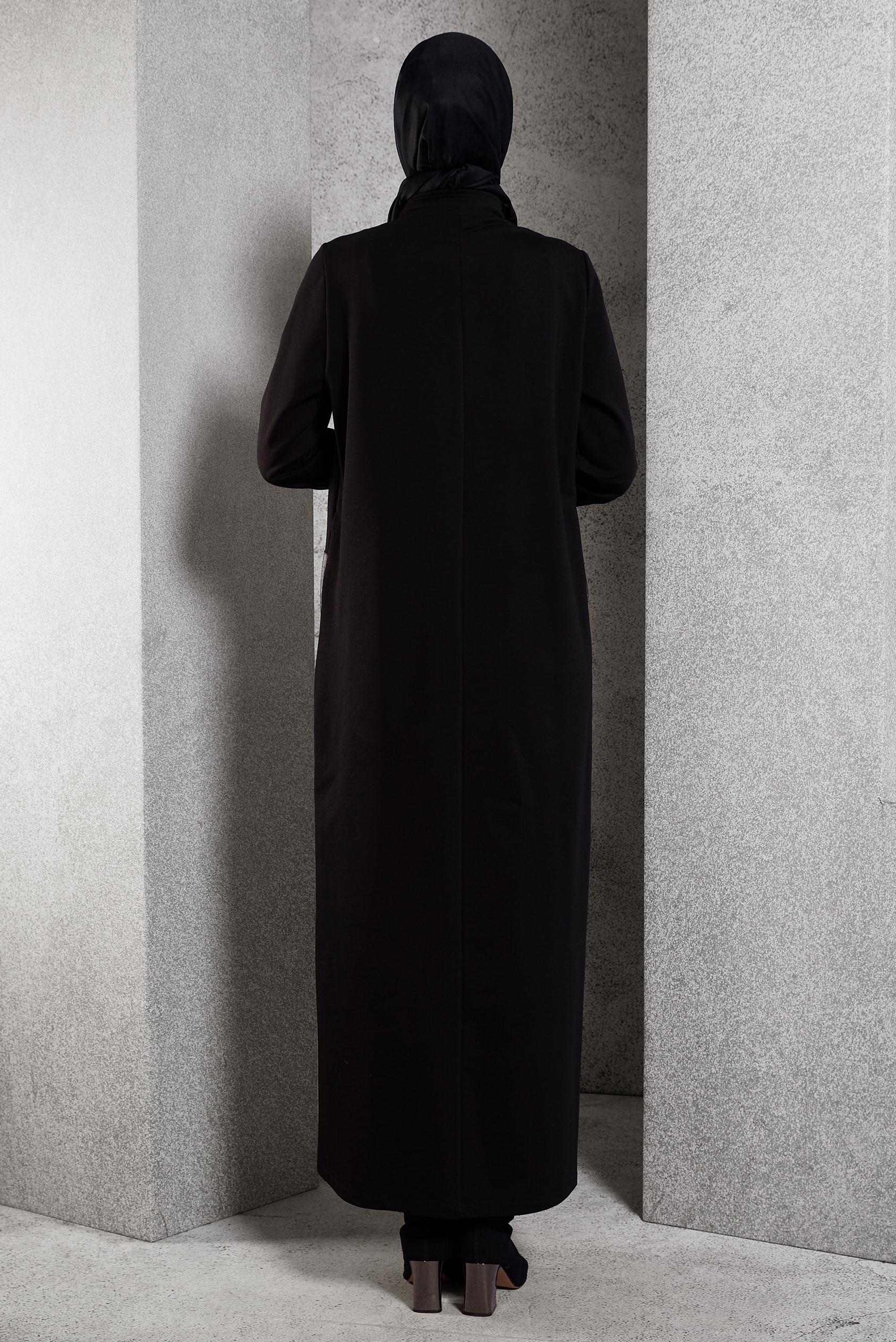 Vêtements hijab NOIR ROBE DE SURVÊTEMENT À COL FERMÉ À GLISSIÈRE 45099