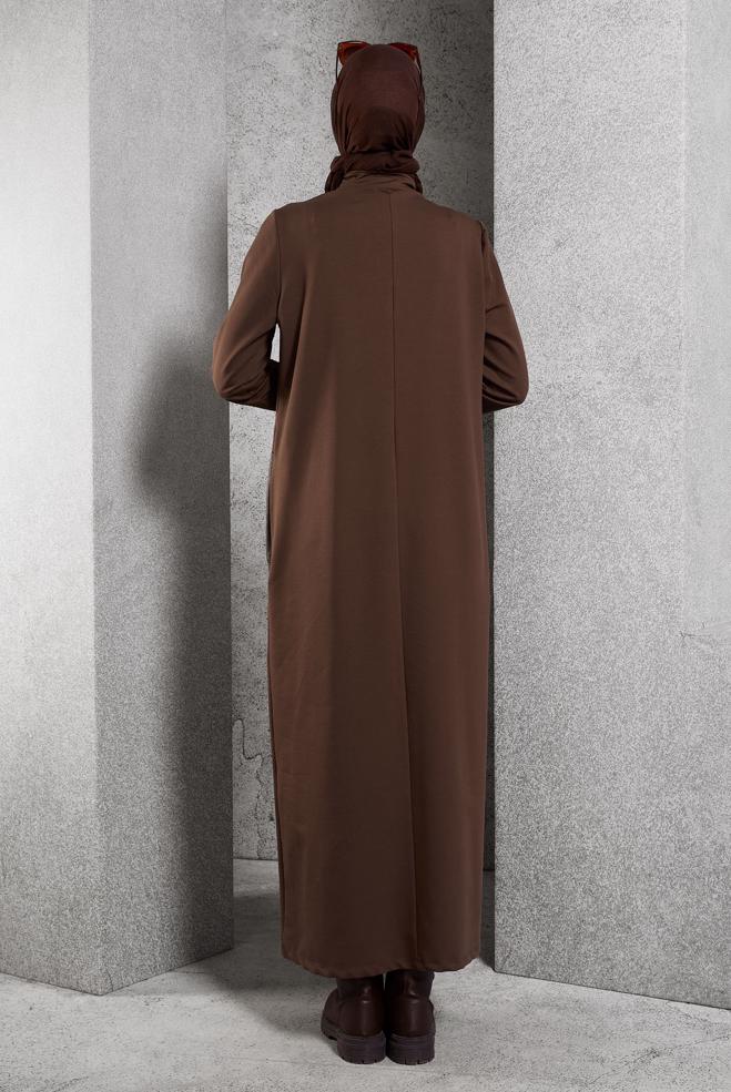 Vêtements hijab BRUN ROBE DE SURVÊTEMENT À COL FERMÉ À GLISSIÈRE 45099 - ALVİNA