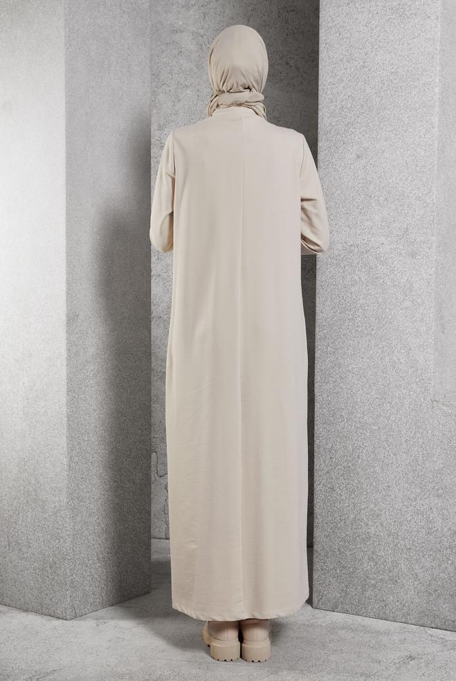 Vêtements hijab BEIGE ROBE DE SURVÊTEMENT À COL FERMÉ À GLISSIÈRE 45099 - ALVİNA