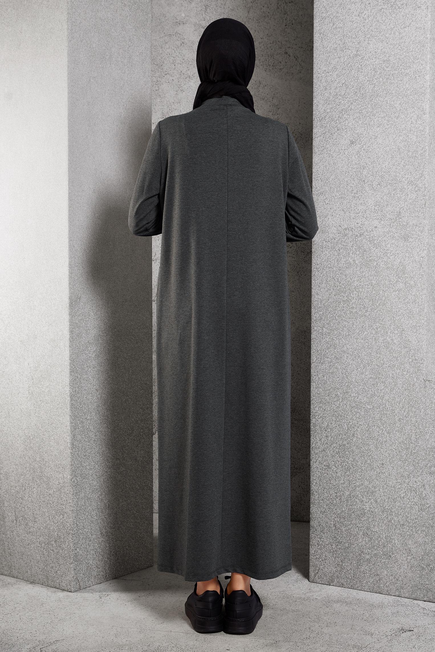 Vêtements hijab GRIS ROBE DE SURVÊTEMENT À COL FERMÉ À GLISSIÈRE 45099