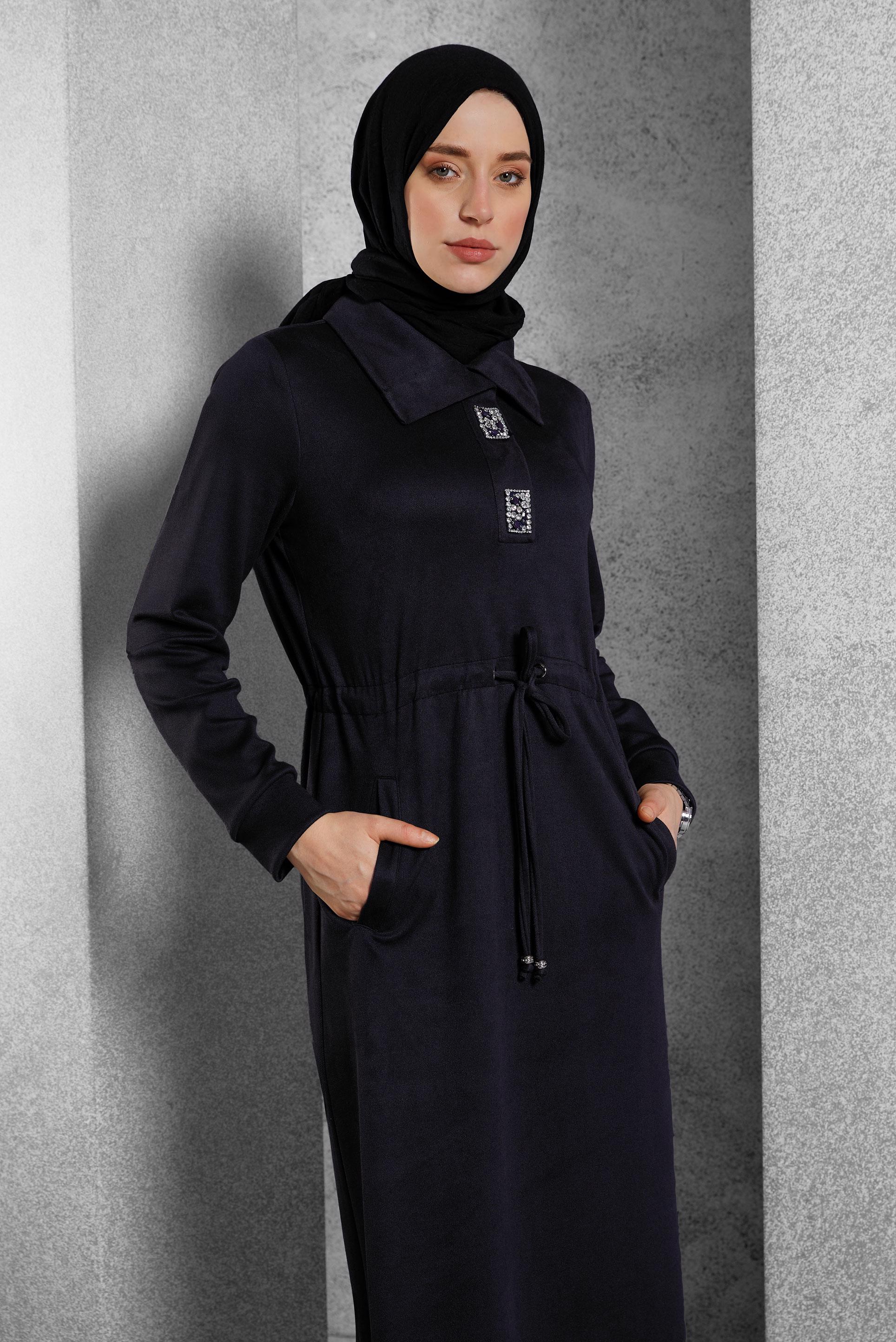 Tesettür giyim SİYAH TAŞLI EŞOFMAN ELBİSE 45107