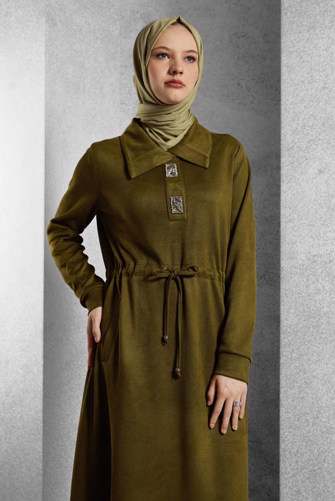 Tesettür giyim YEŞİL TAŞLI EŞOFMAN ELBİSE 45107 - ALVİNA