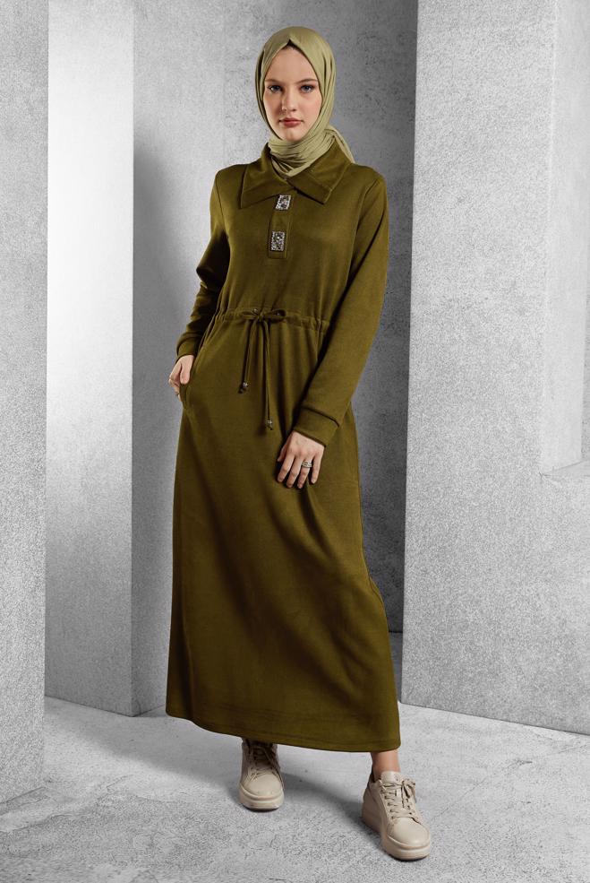 Tesettür giyim YEŞİL TAŞLI EŞOFMAN ELBİSE 45107 - ALVİNA