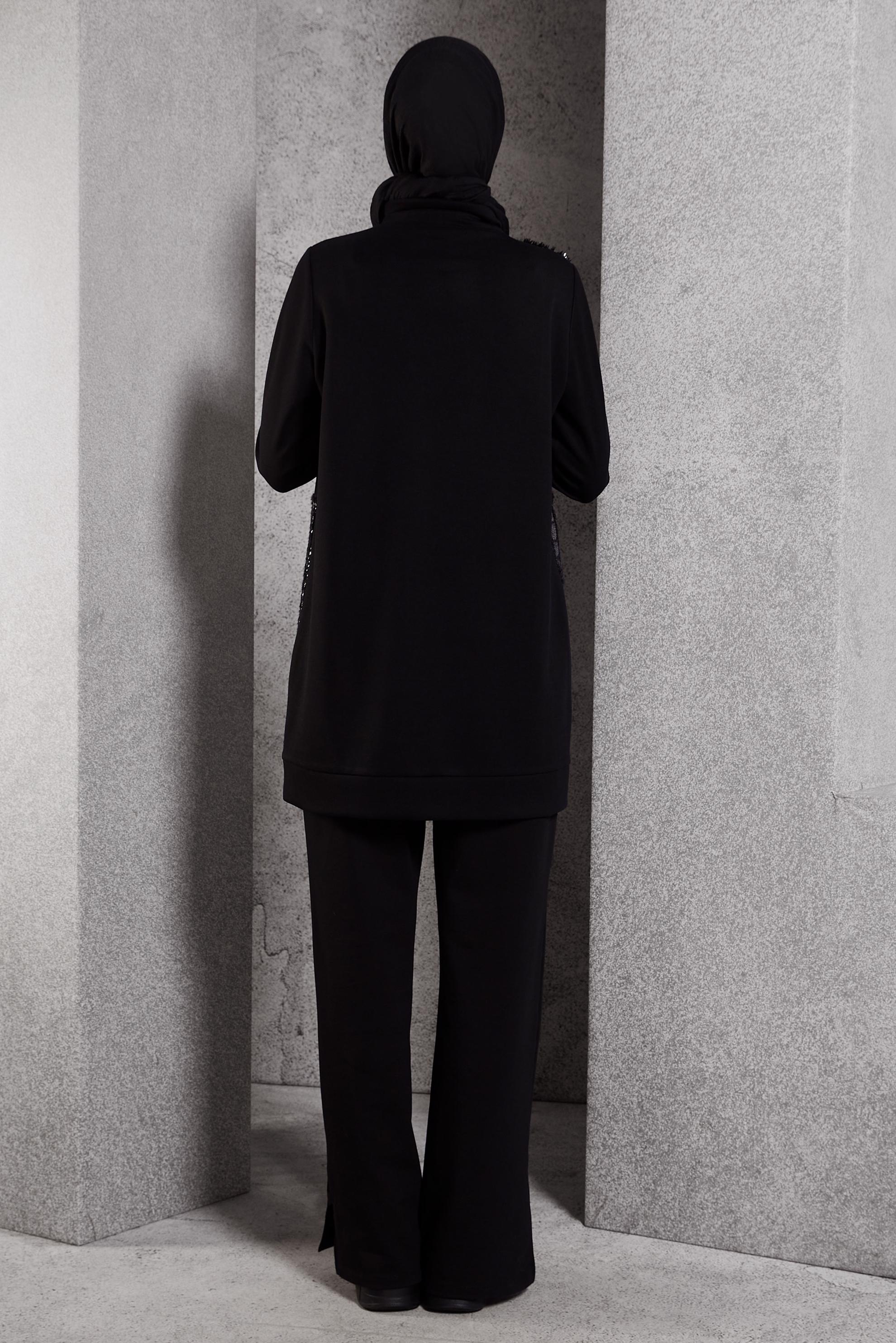 Tesettür giyim SİYAH DESENLİ EŞOFMAN TUNİK 45110