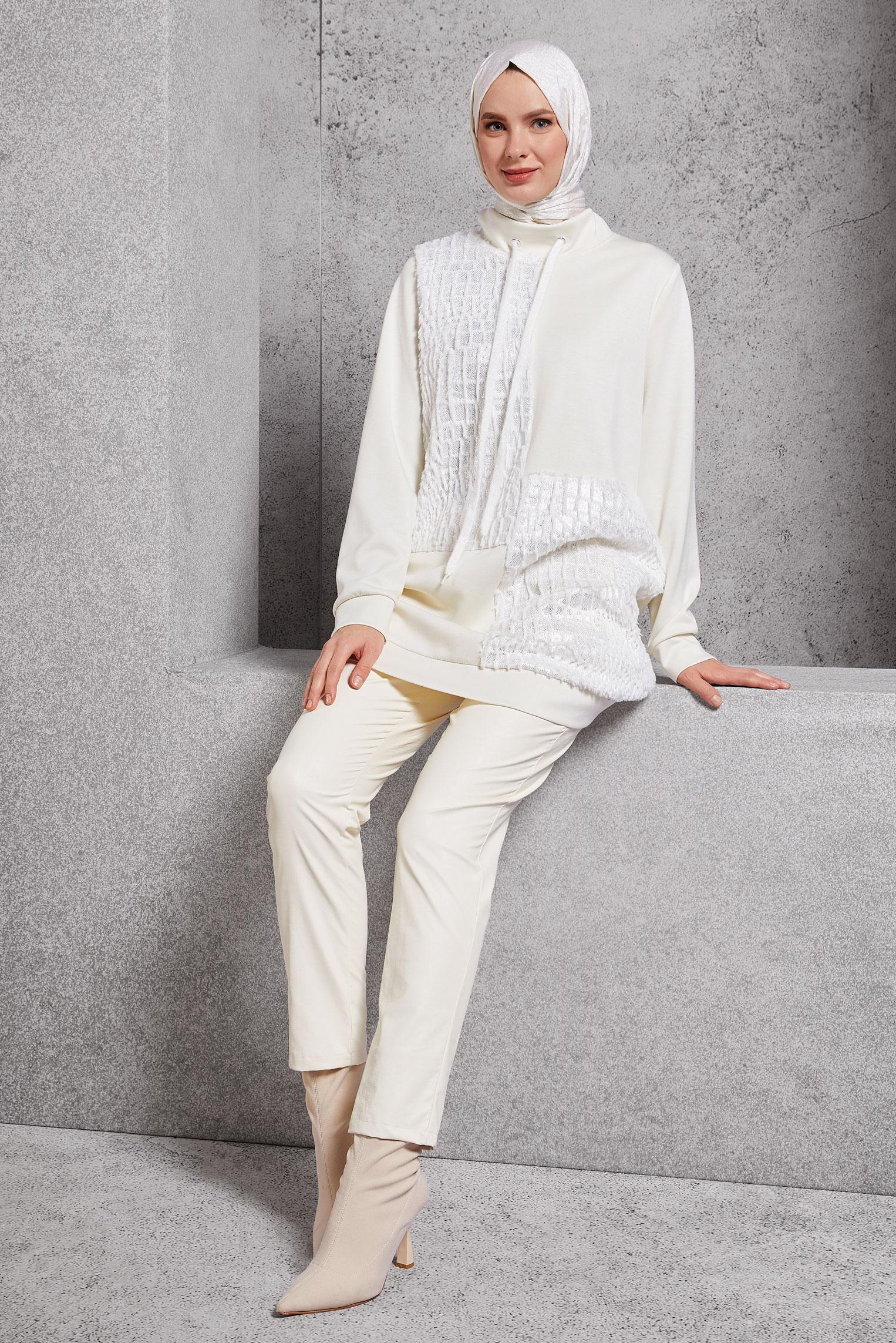 Vêtements hijab BLANC TUNIQUE DE SURVÊTEMENT À MOTIFS 45110