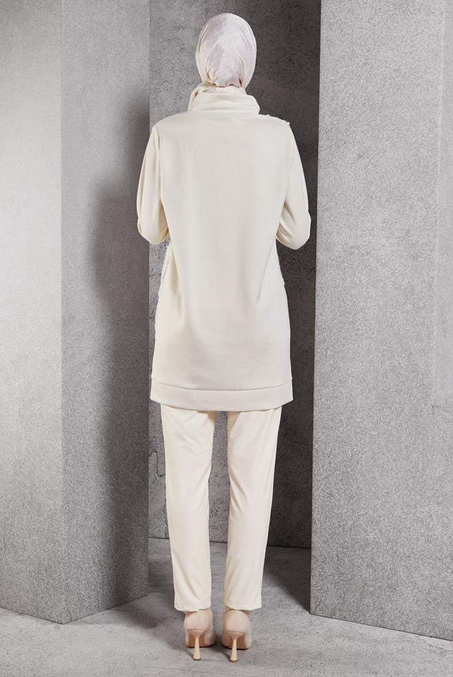 Vêtements hijab BLANC TUNIQUE DE SURVÊTEMENT À MOTIFS 45110 - ALVİNA