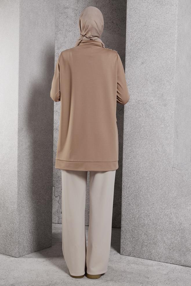Vêtements hijab BRUN TUNIQUE DE SURVÊTEMENT À MOTIFS 45110 - ALVİNA