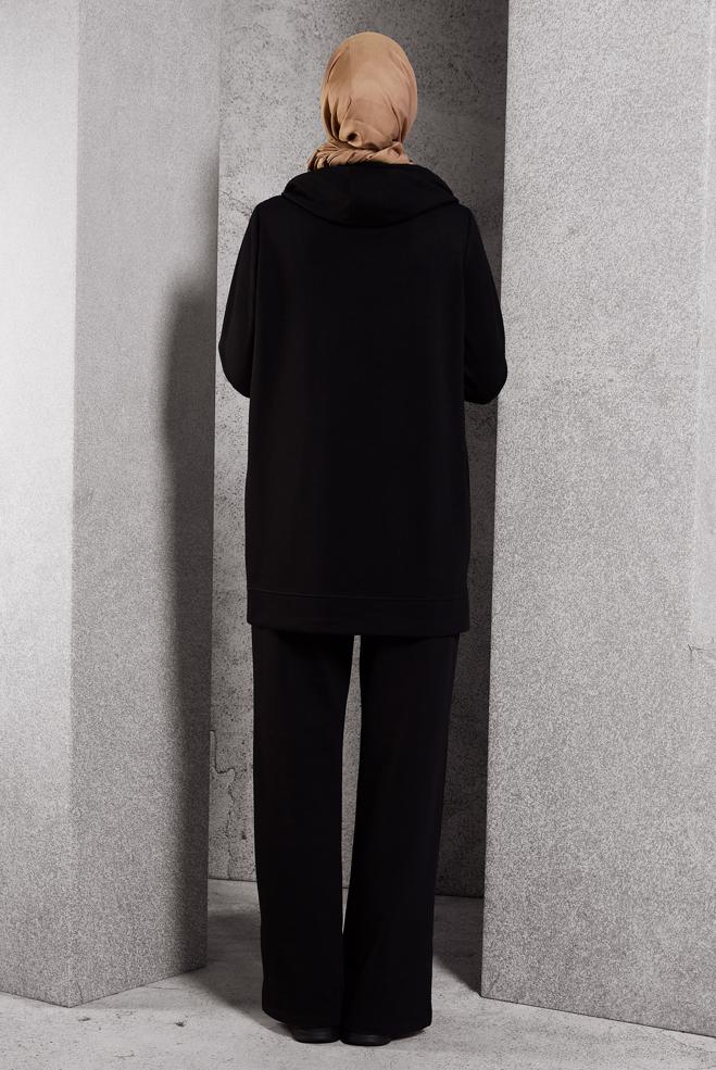 Vêtements hijab NOIR TUNIQUE DE SURVÊTEMENT IMPRIMÉE 45111 - ALVİNA