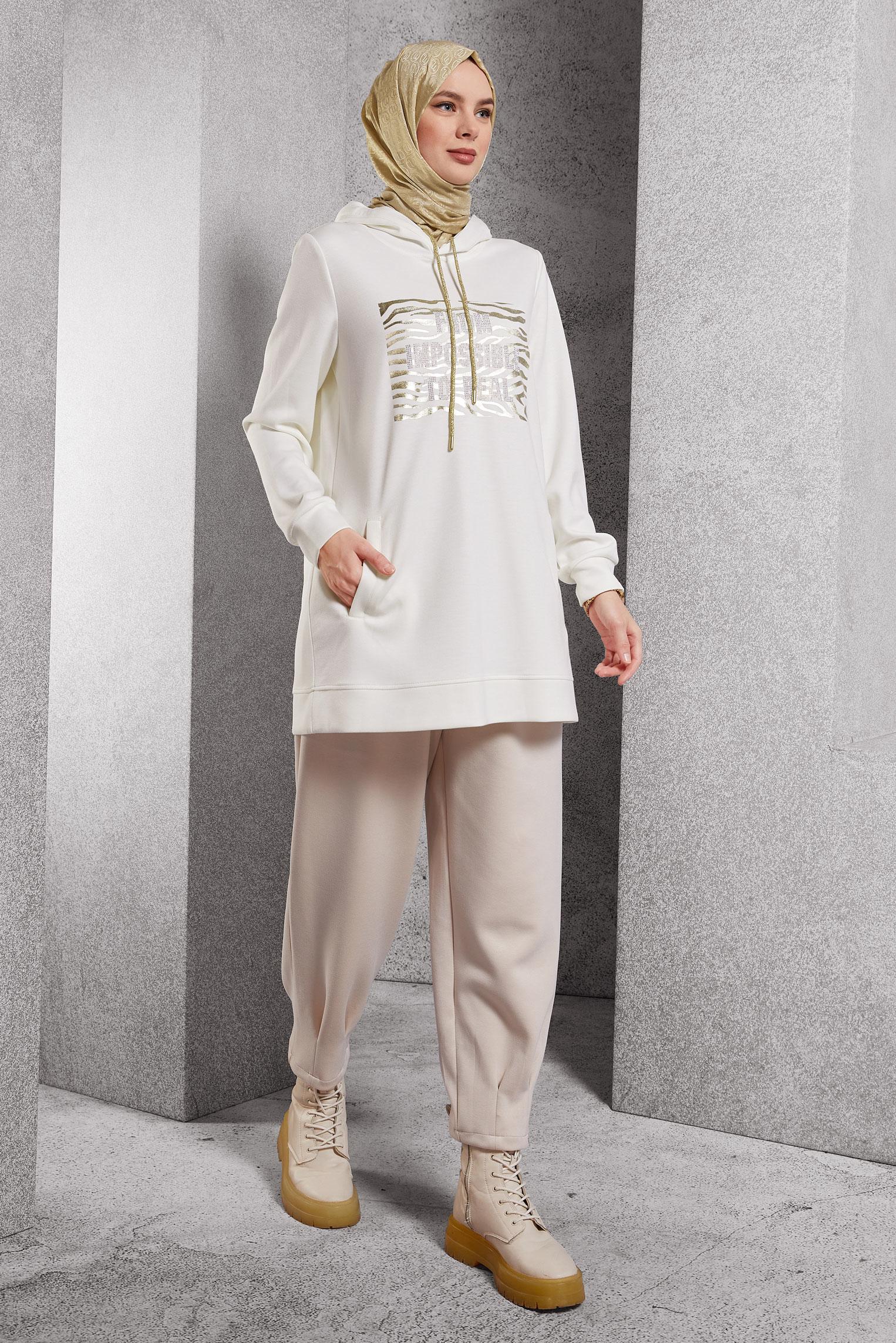 Vêtements hijab BLANC TUNIQUE DE SURVÊTEMENT IMPRIMÉE 45111