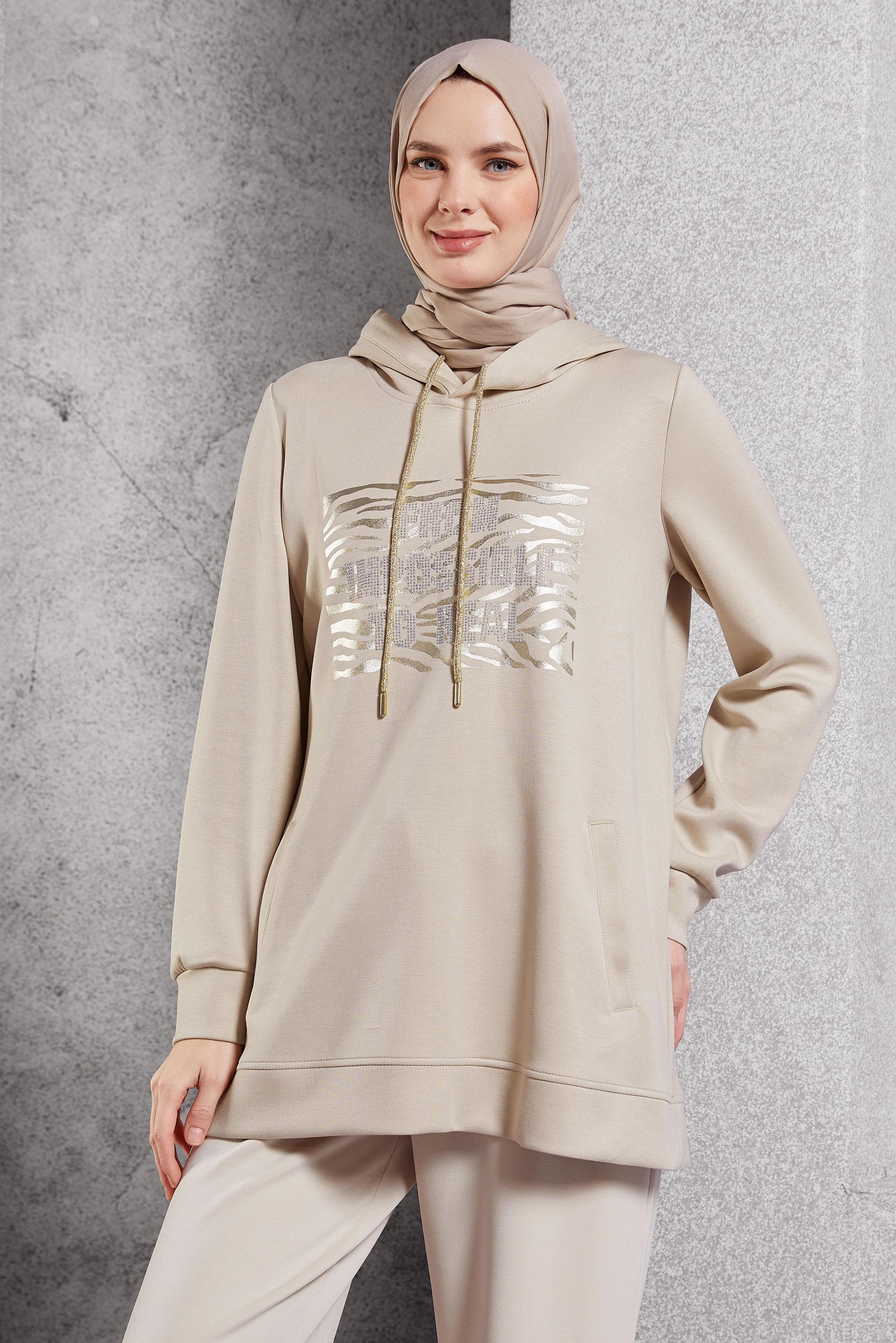 Vêtements hijab BEIGE TUNIQUE DE SURVÊTEMENT IMPRIMÉE 45111