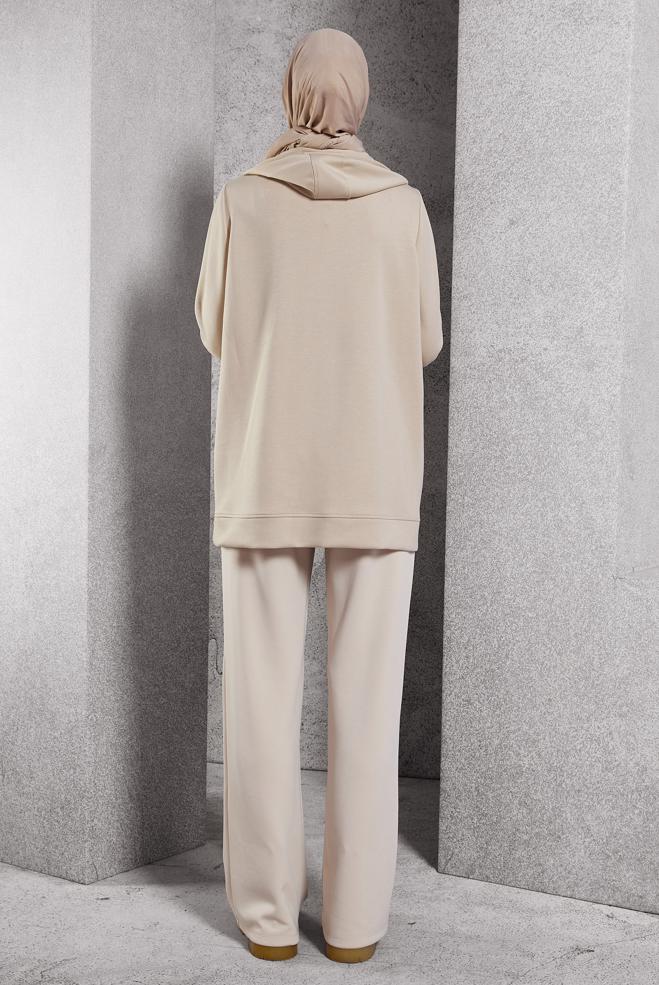 Vêtements hijab BEIGE TUNIQUE DE SURVÊTEMENT IMPRIMÉE 45111 - ALVİNA