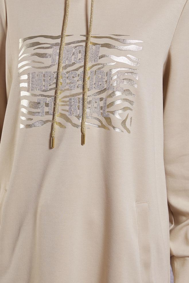 Vêtements hijab BEIGE TUNIQUE DE SURVÊTEMENT IMPRIMÉE 45111 - ALVİNA