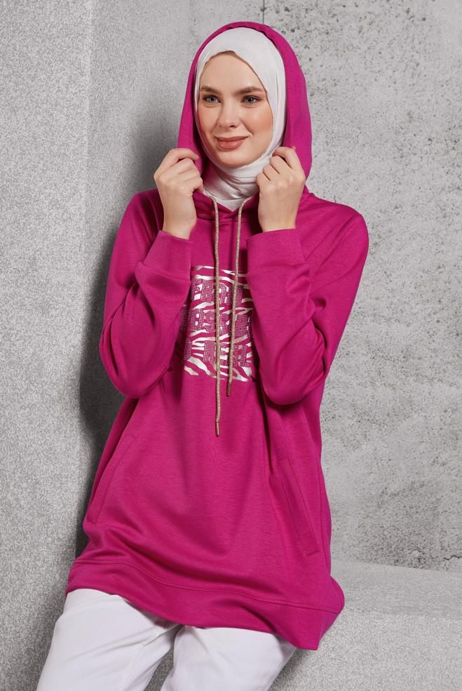 Vêtements hijab FUCHSIA TUNIQUE DE SURVÊTEMENT IMPRIMÉE 45111 - ALVİNA