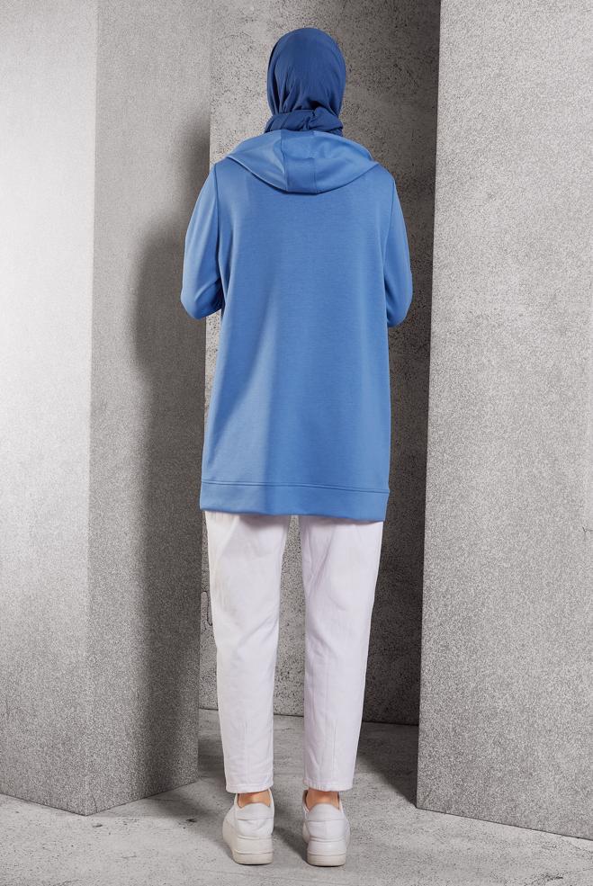 Vêtements hijab BLEU TUNIQUE DE SURVÊTEMENT IMPRIMÉE 45111 - ALVİNA