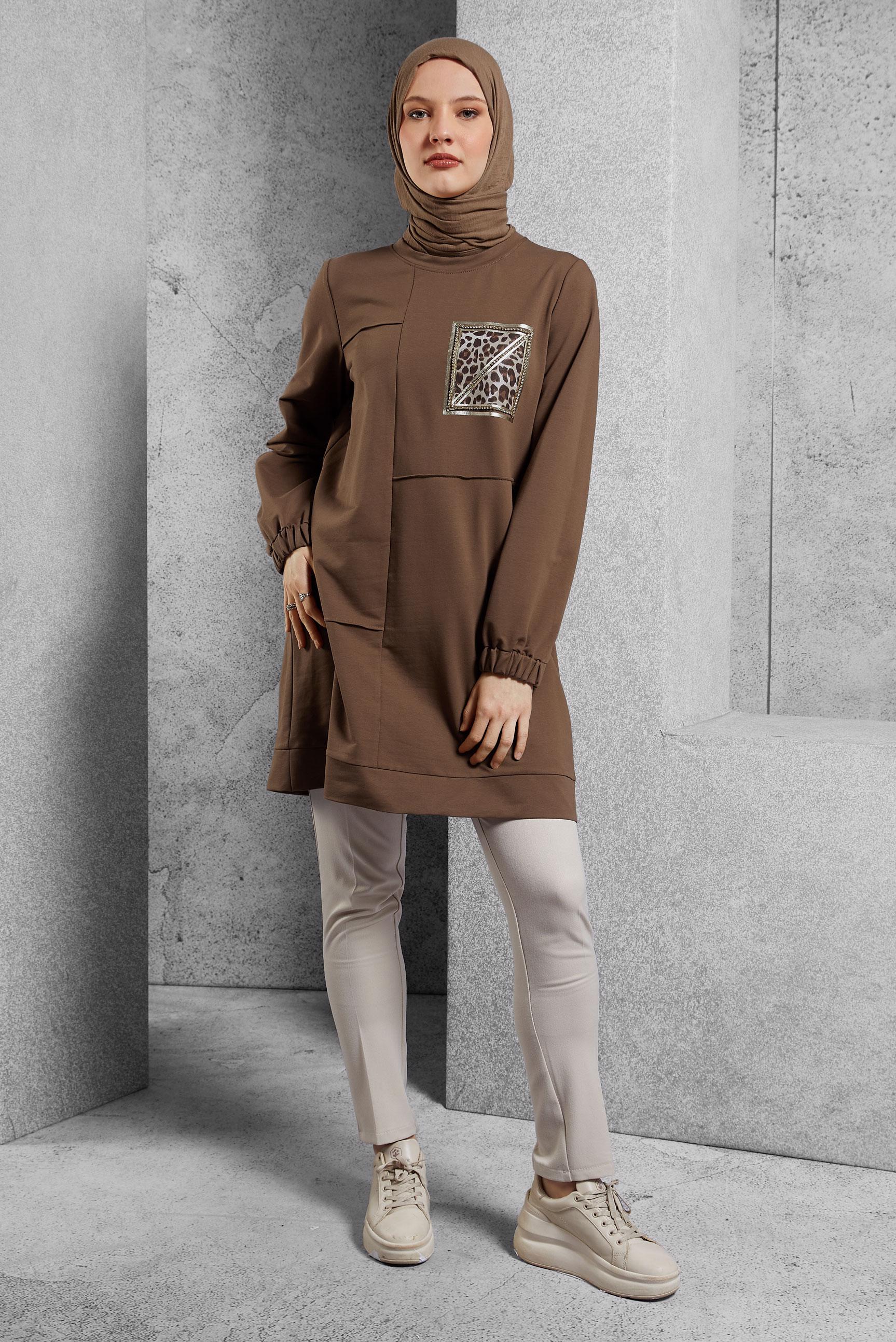 Vêtements hijab BRUN TUNIQUE DE SURVÊTEMENT IMPRIMÉE 45112