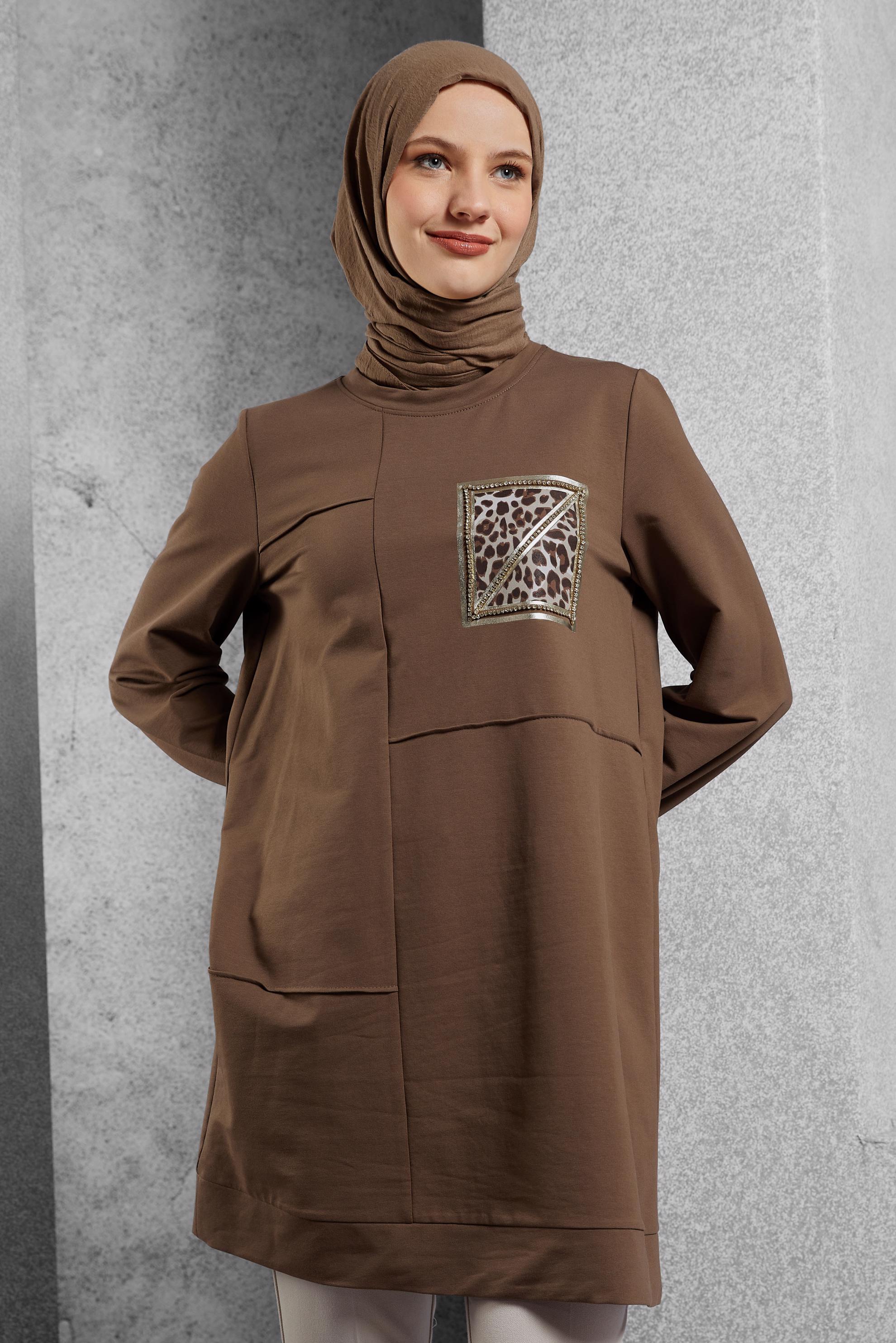 Vêtements hijab BRUN TUNIQUE DE SURVÊTEMENT IMPRIMÉE 45112