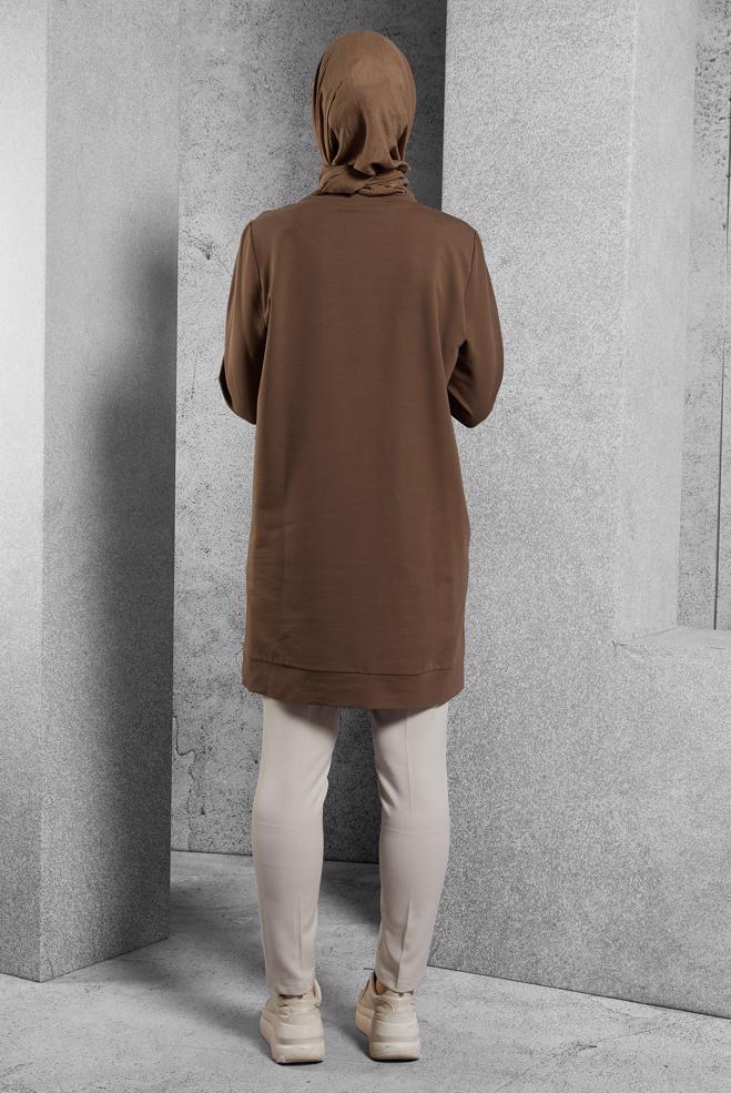 Tesettür giyim KAHVE BASKILI EŞOFMAN TUNİK 45112 - ALVİNA