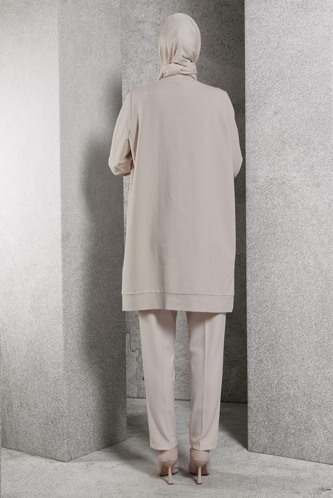 Hijab clothing BEIGE PRINTED TRACKSUIT TUNIC 45112 - ALVİNA