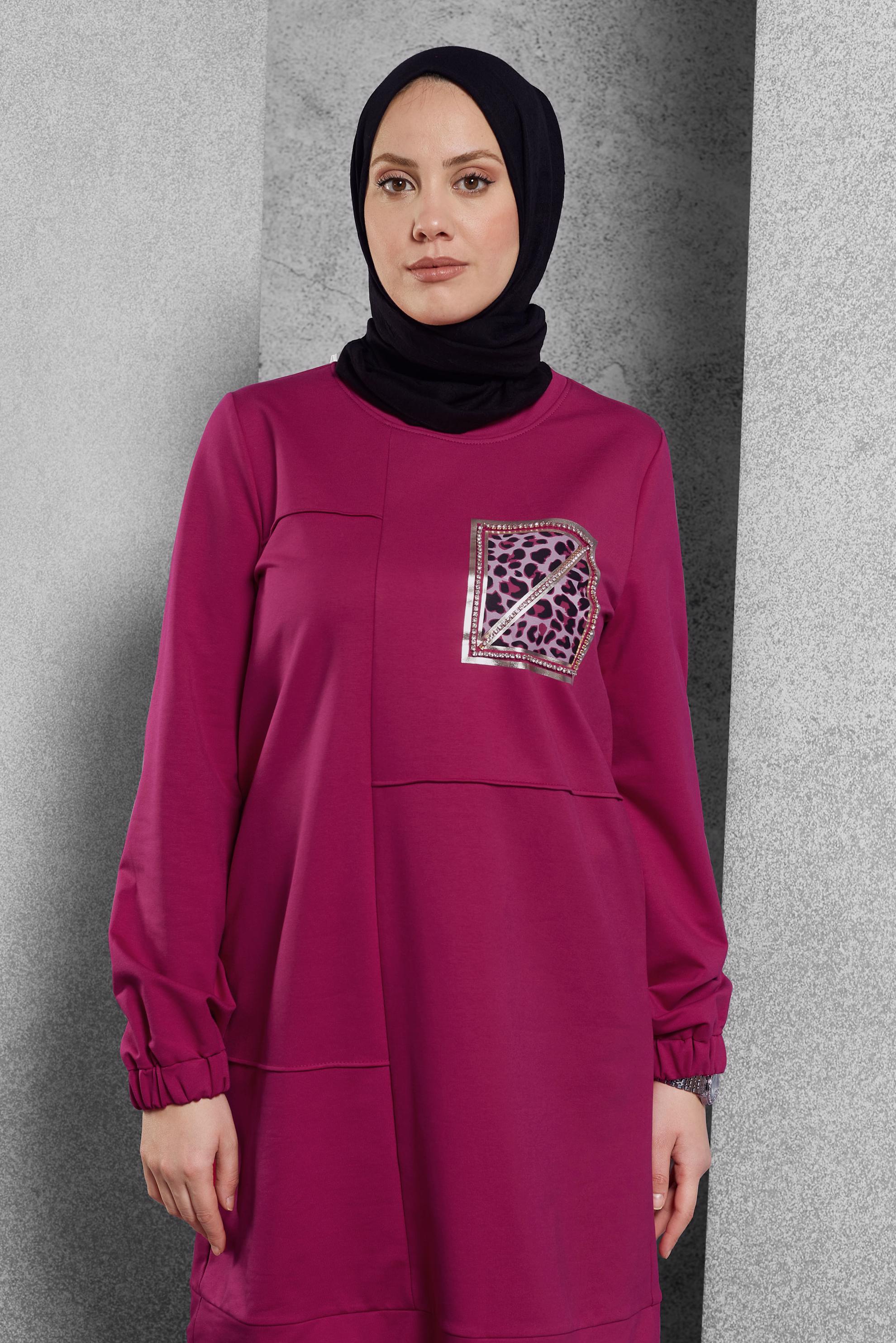 Vêtements hijab FUCHSIA TUNIQUE DE SURVÊTEMENT IMPRIMÉE 45112