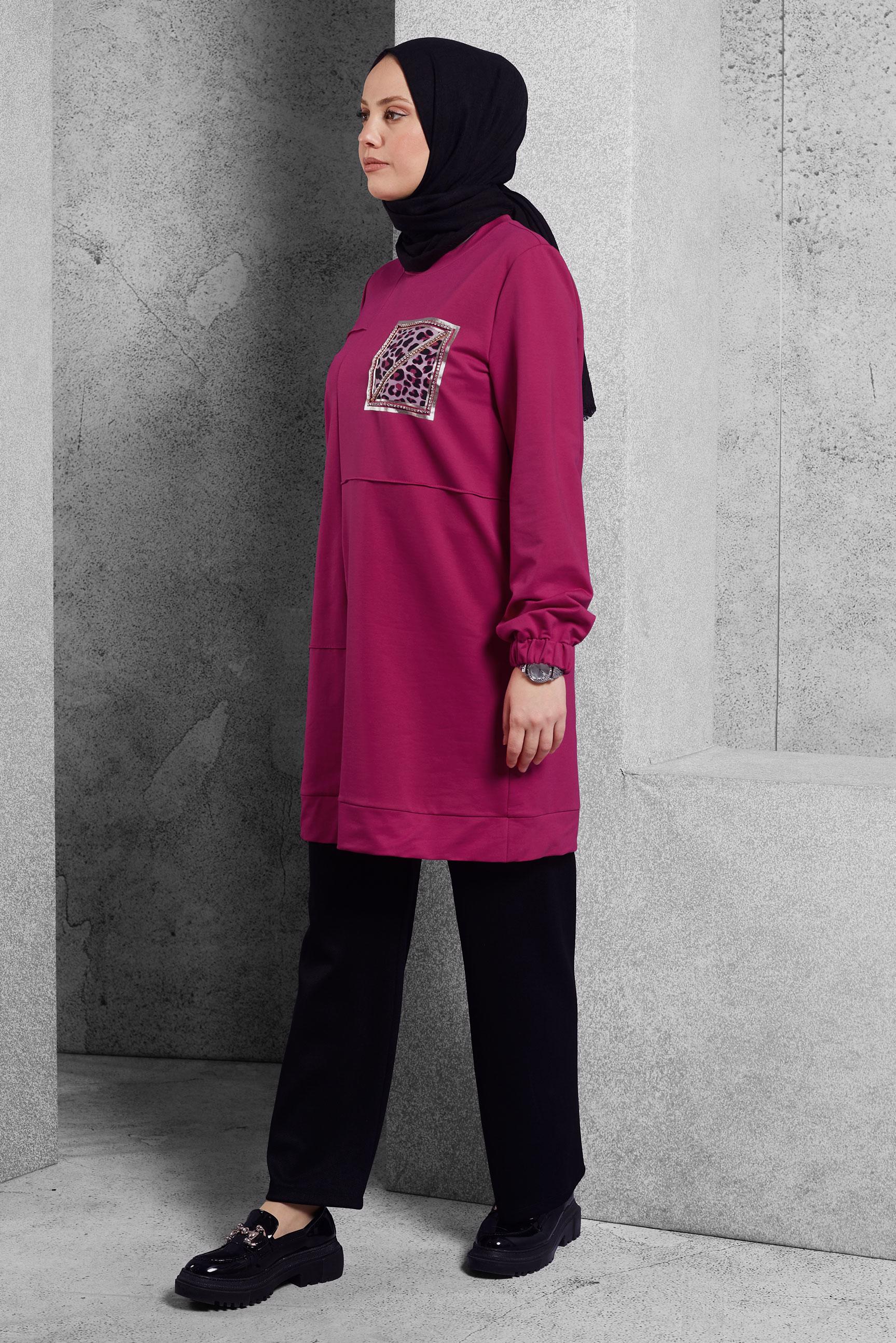 Vêtements hijab FUCHSIA TUNIQUE DE SURVÊTEMENT IMPRIMÉE 45112