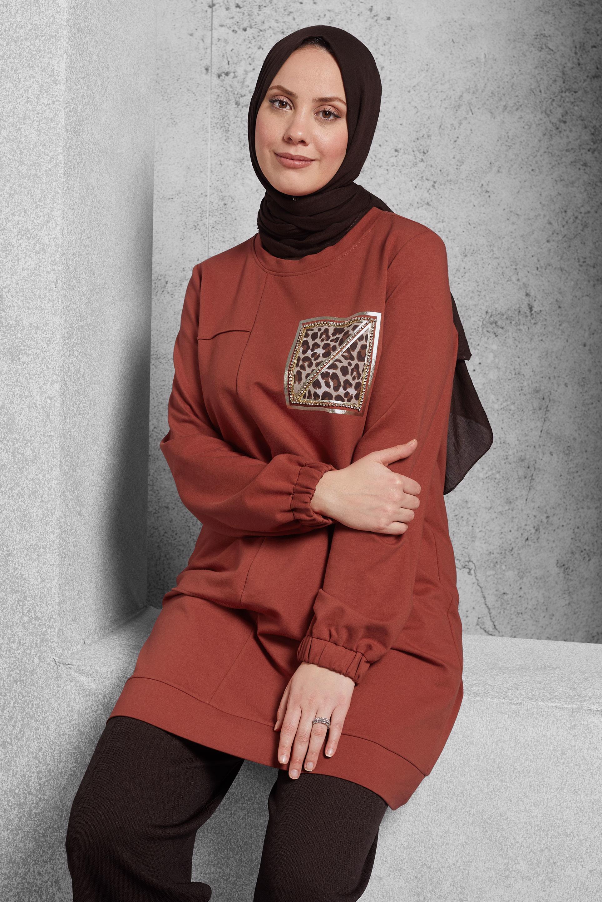 Vêtements hijab ORANGE TUNIQUE DE SURVÊTEMENT IMPRIMÉE 45112