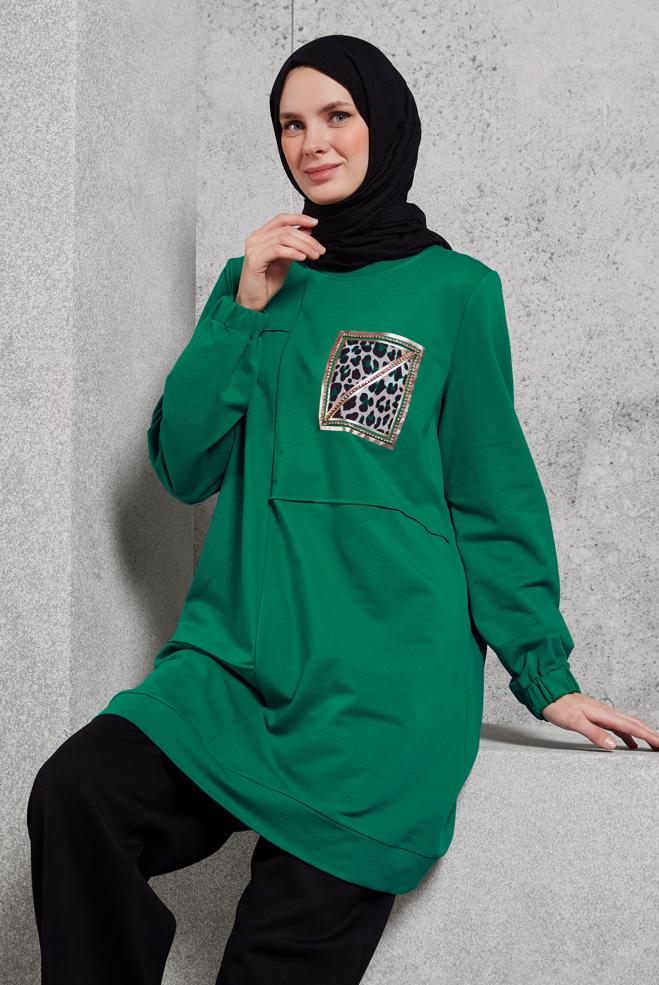 Vêtements hijab  TUNIQUE DE SURVÊTEMENT IMPRIMÉE 45112 - ALVİNA