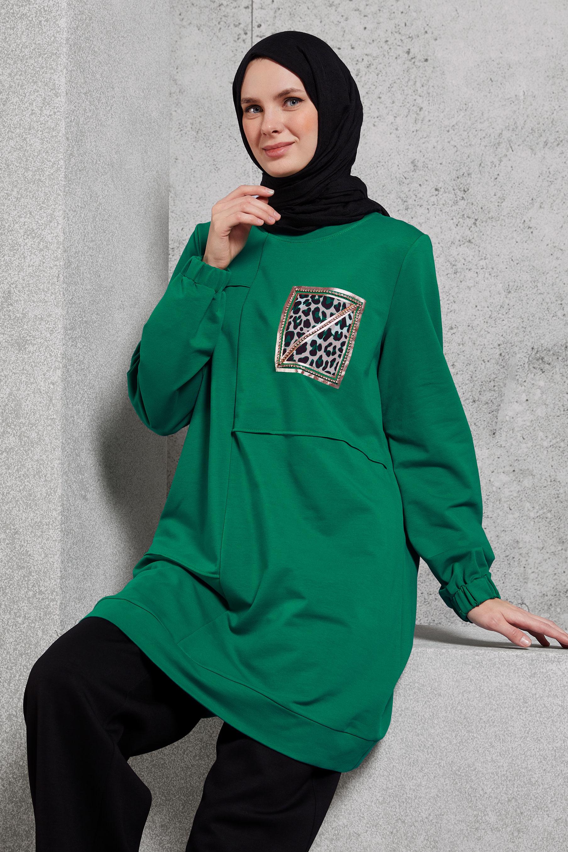 Vêtements hijab VERT TUNIQUE DE SURVÊTEMENT IMPRIMÉE 45112