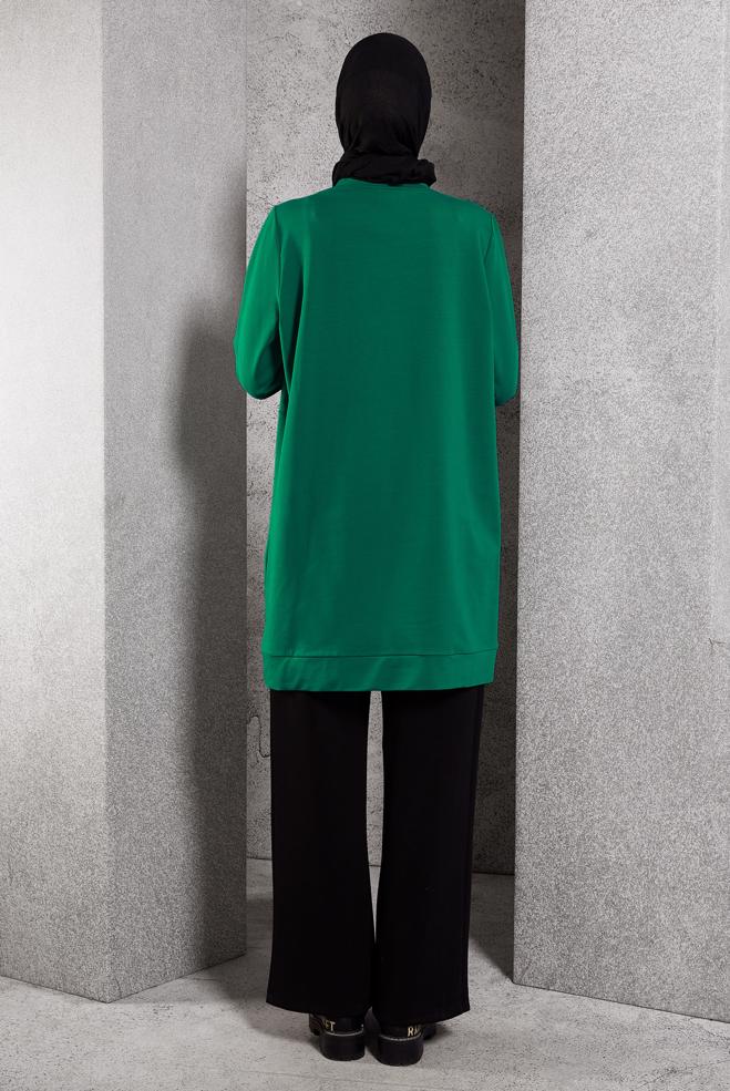 Vêtements hijab VERT TUNIQUE DE SURVÊTEMENT IMPRIMÉE 45112 - ALVİNA