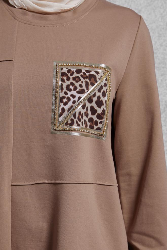 Tesettür giyim VİZON BASKILI EŞOFMAN TUNİK 45112 - ALVİNA