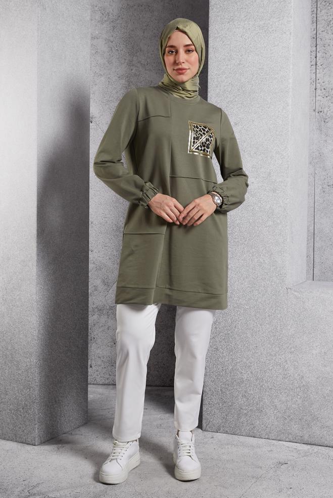 Tesettür giyim YEŞİL BASKILI EŞOFMAN TUNİK 45112 - ALVİNA