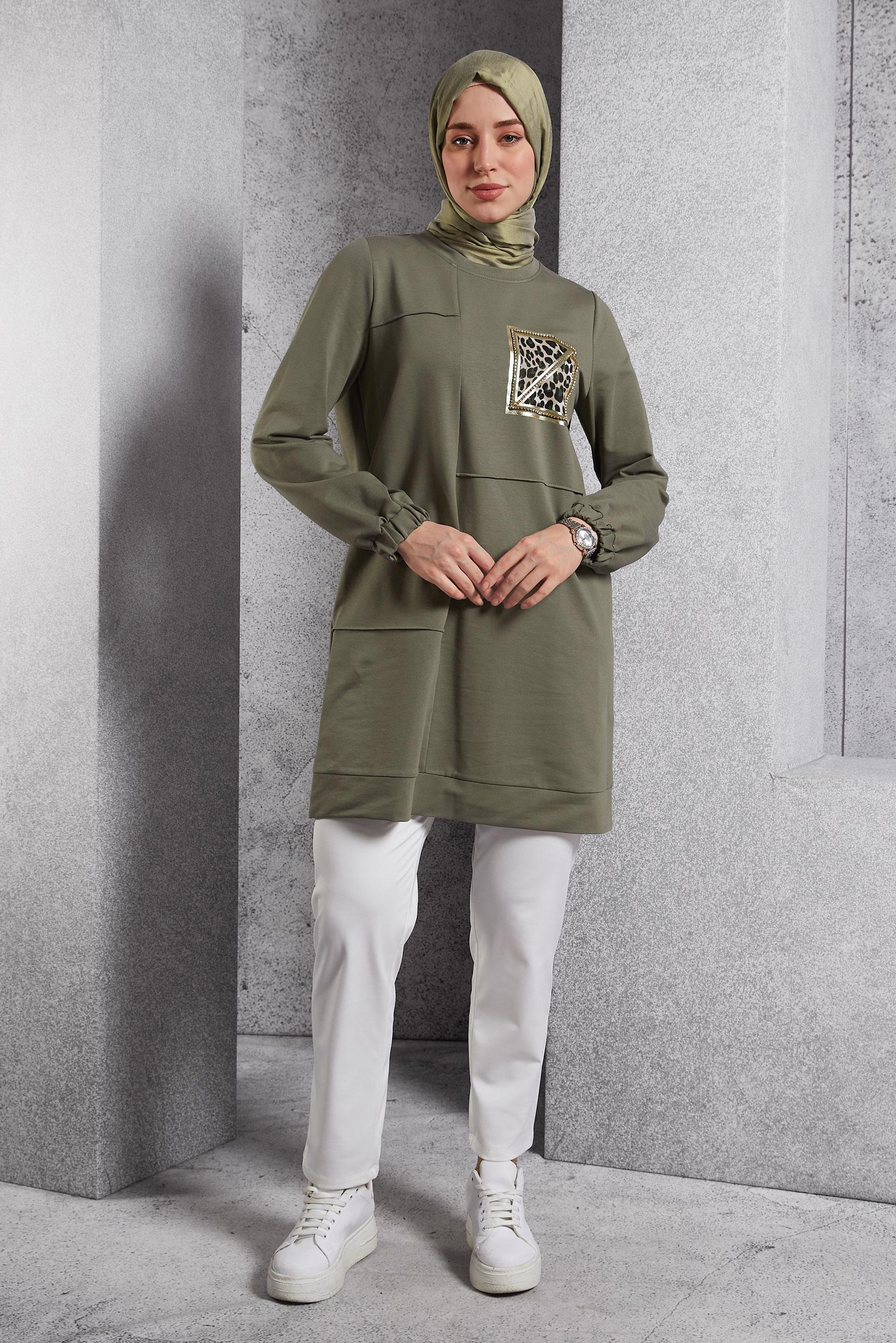 Vêtements hijab VERT TUNIQUE DE SURVÊTEMENT IMPRIMÉE 45112