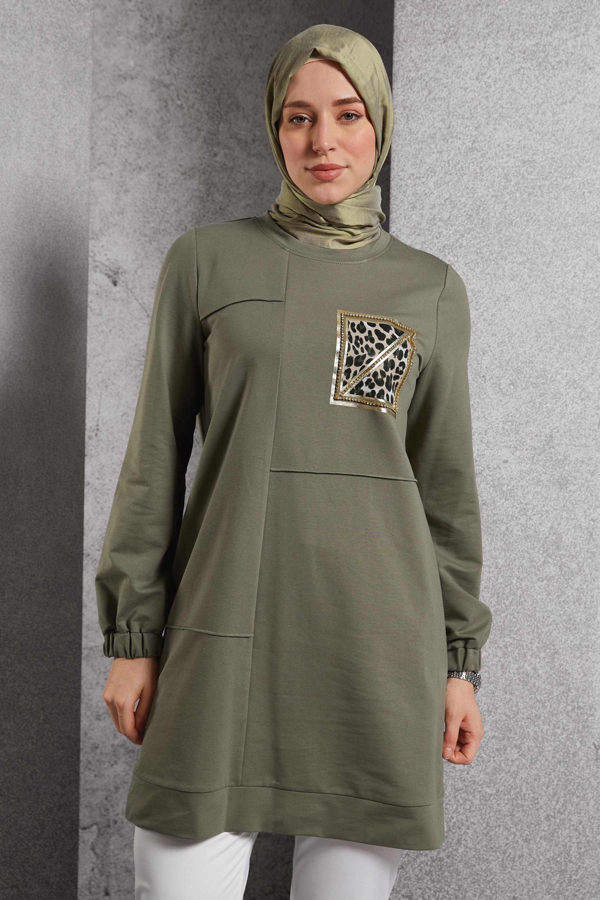 Vêtements hijab VERT TUNIQUE DE SURVÊTEMENT IMPRIMÉE 45112