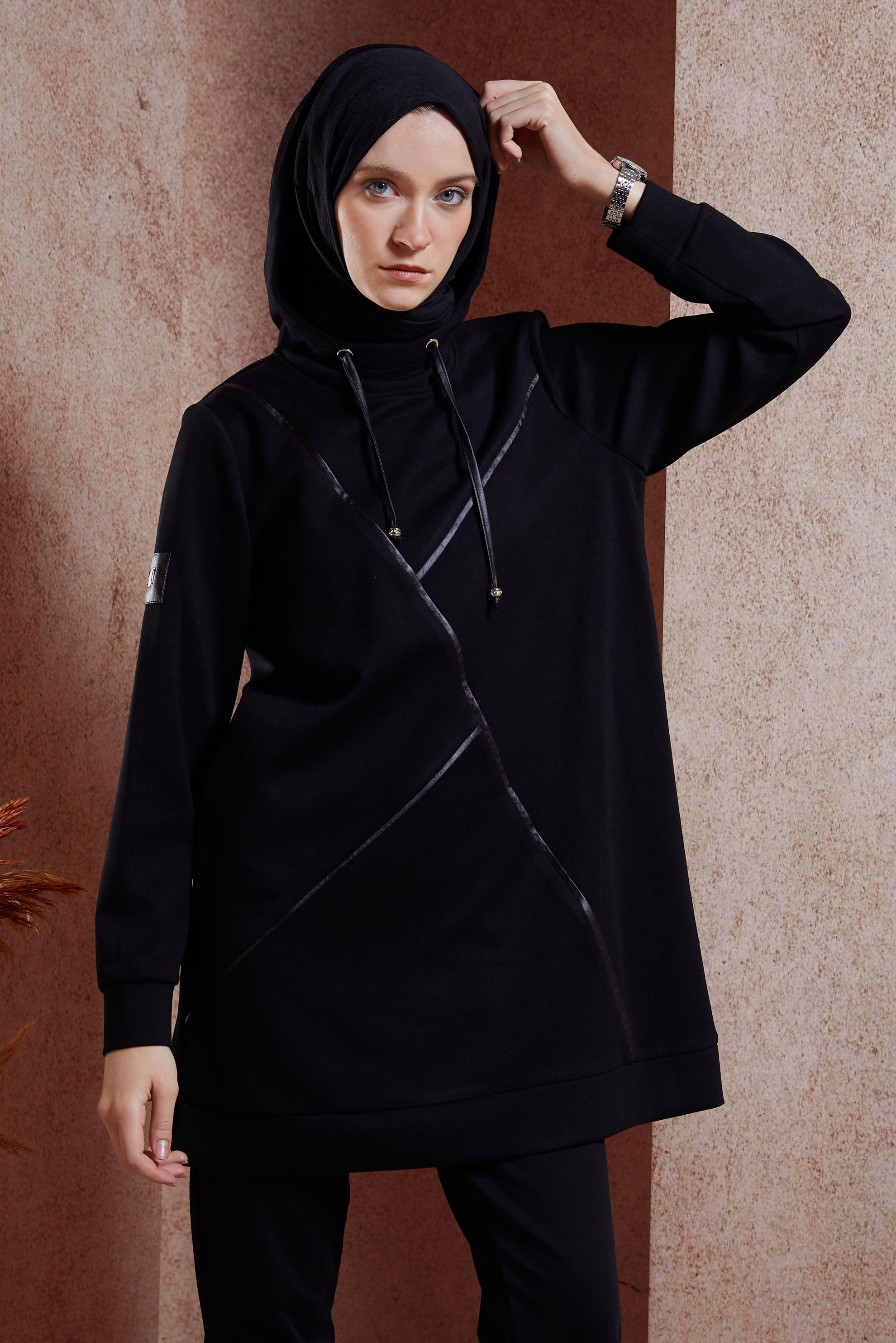Hijab clothing BLACK HOODED TRACKSUIT TUNIC 45113