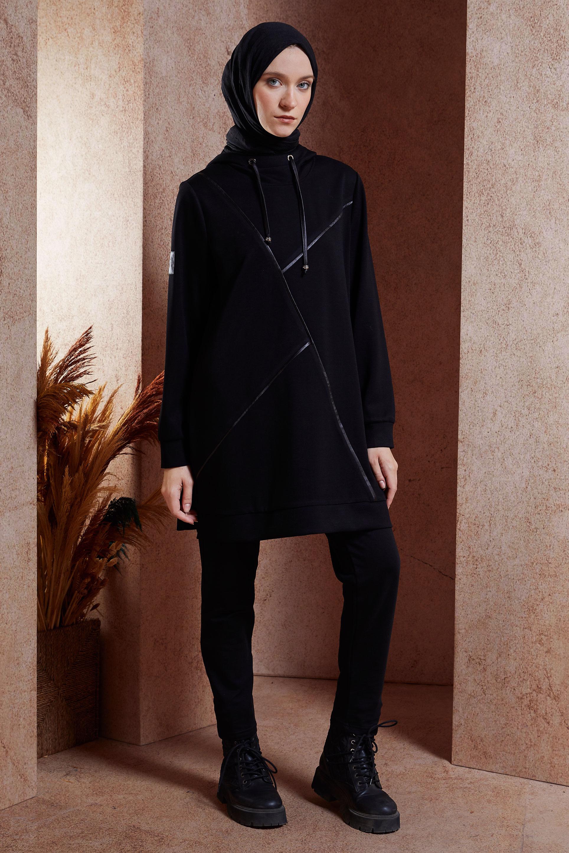Hijab clothing BLACK HOODED TRACKSUIT TUNIC 45113